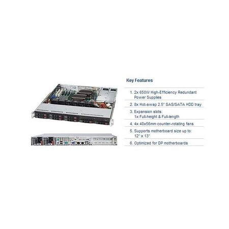 Supermicro 650W Redundant PS 1U Rackmount Server Chassis (Black) CSE-113TQ-R650CB